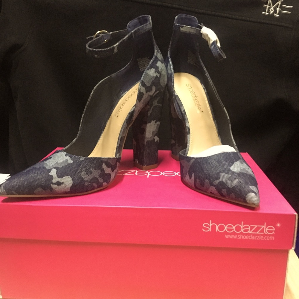 Blue Camo Block Heels